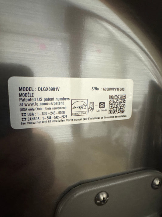 LG 9.0cu.ft GAS Dryer Model#DLGX8981V Serial#603KWPV1F680 (75)