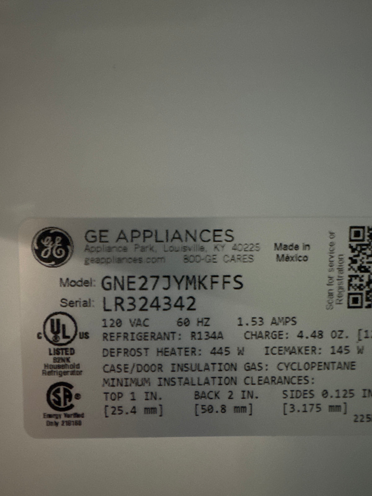 GE 36in French Door Refrigerator Model#GNE27JYMKFFS Serial#LR324342 (P09)
