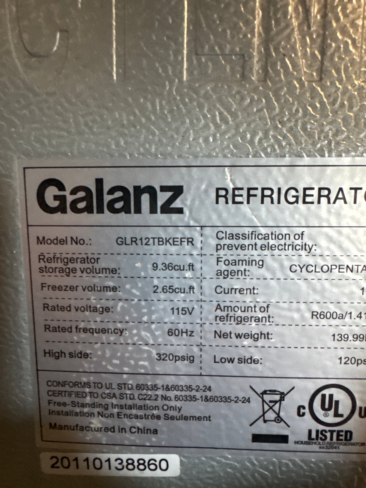 Galanz 24in Retro Top Freezer Refrigerator Model#GLR12TBKEFR (HD944)