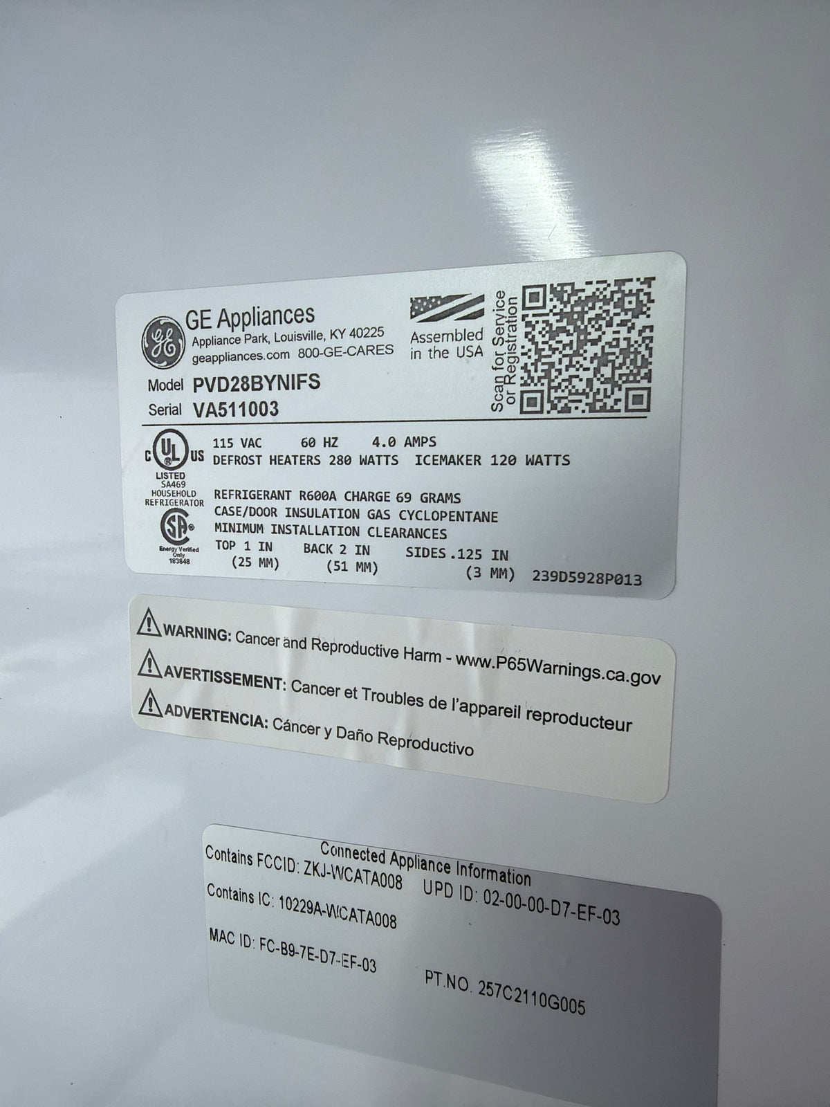GE Profile 36” French Door Refrigerator Model #PVD28BYNIFS Serial #VA511003 (49)