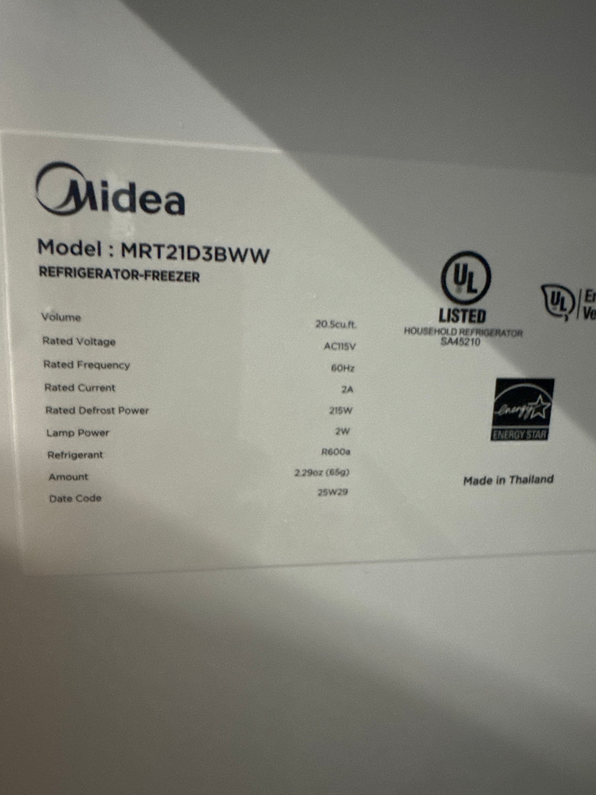 Midea 30in Top Freezer Refrigerator Model#MRT21D3BWW (64)