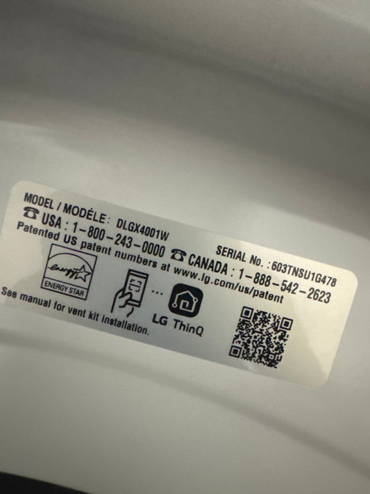 LG 7.4cu.ft GAS Dryer Model#DLGX4001W Serial#603TNSU1G478 (81)