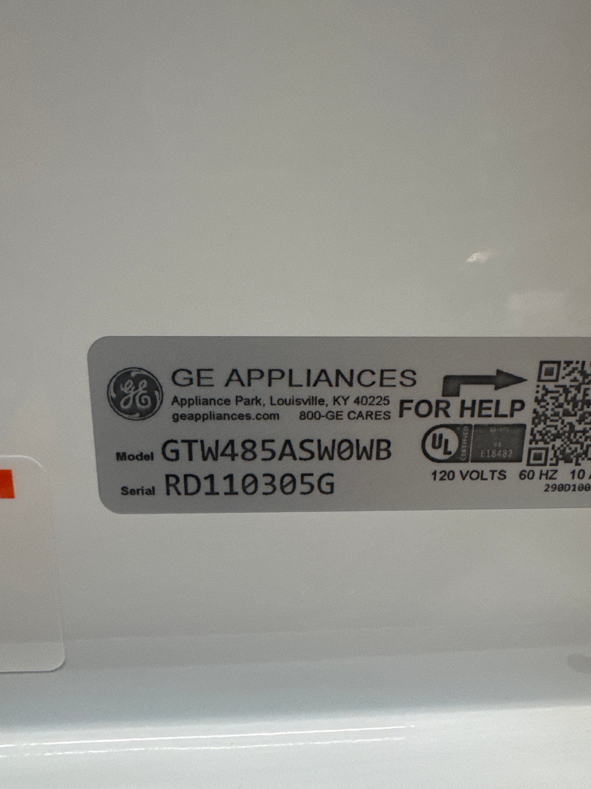 GE 4.5cu.ft Top Load Washer Model#GTW485ASW0WB Serial#RD110305G (HD936)