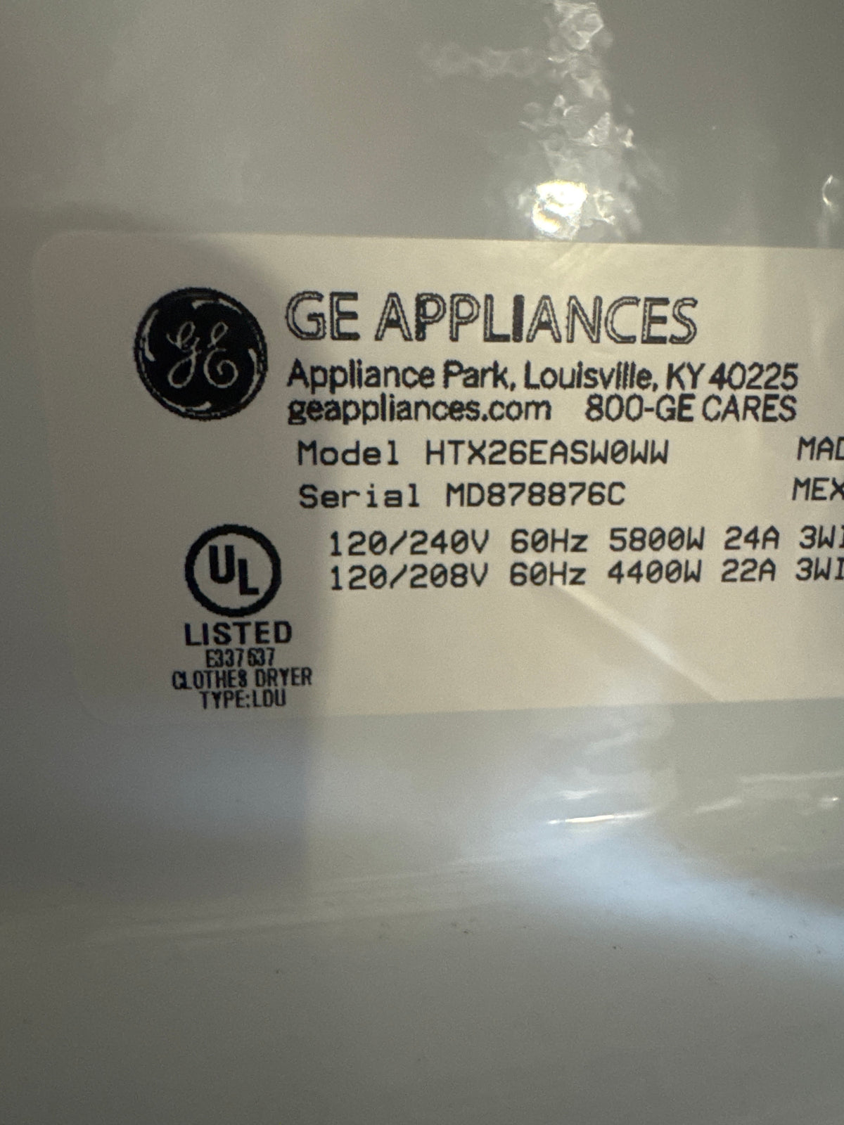 Hotpoint 6.2cu.ft Electric Dryer Model#HTX26EASW0WW Serial#MD878876C (HD914)