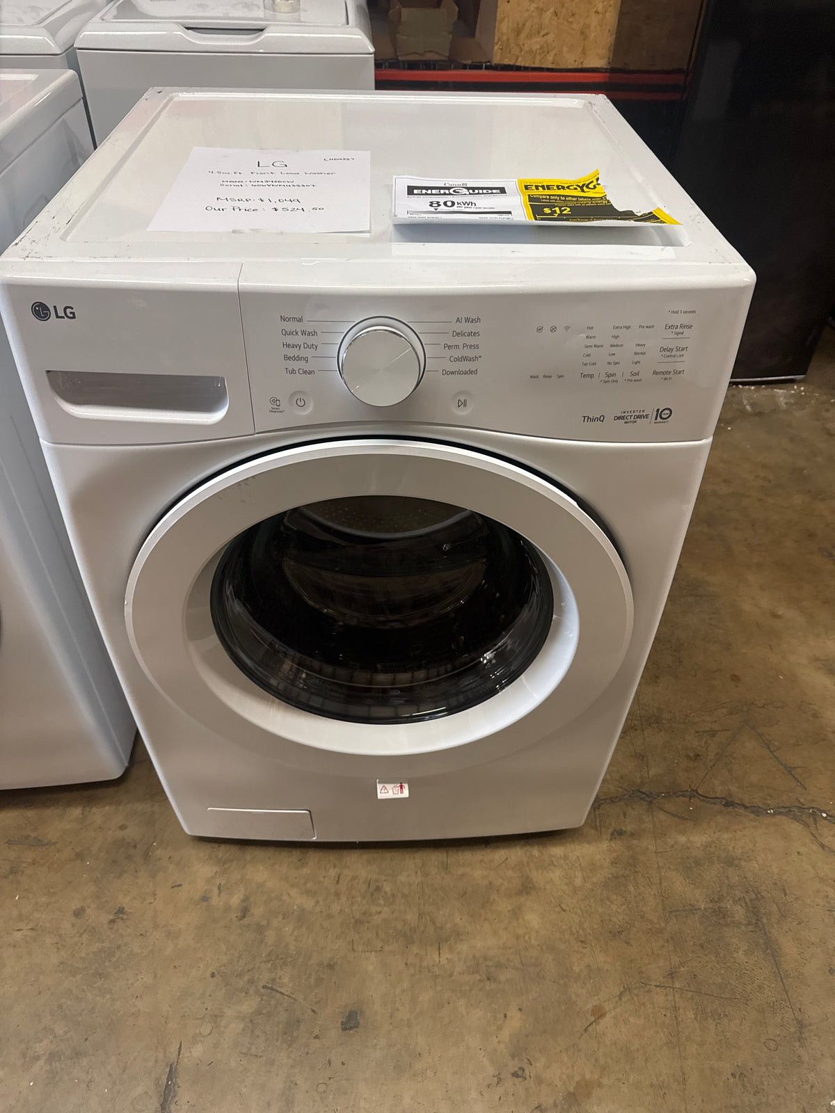 LG 4.5cu.ft Front Load Washer Model#WM3420CW Serial#606VWMU3S307 (HD933)