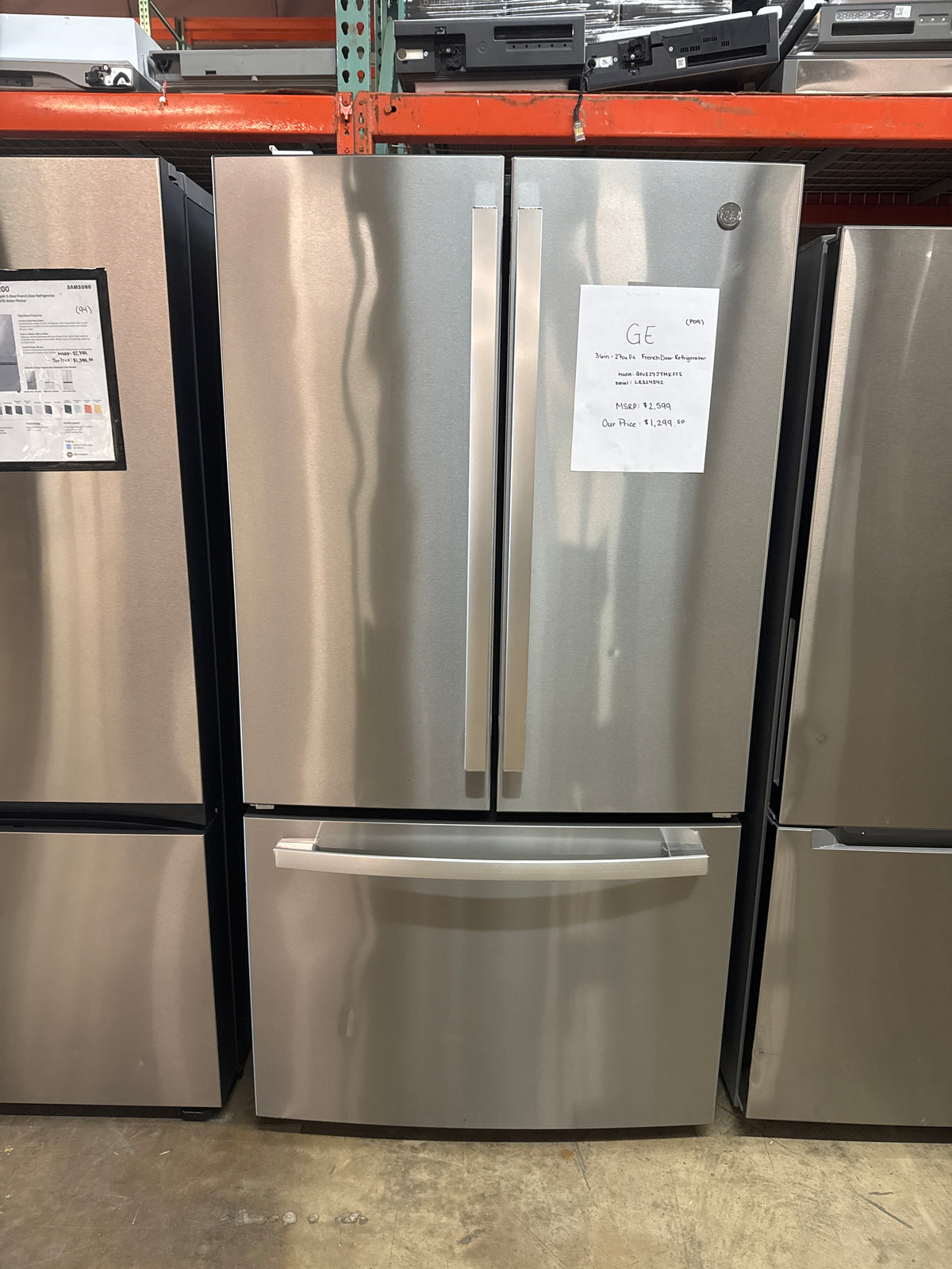 GE 36in French Door Refrigerator Model#GNE27JYMKFFS Serial#LR324342 (P09)