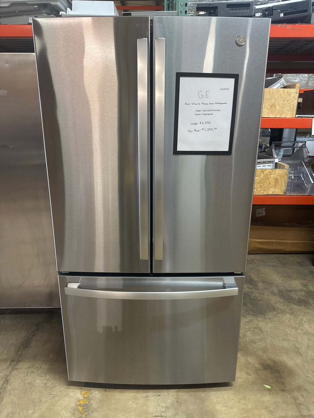 GE 36in French Door Refrigerator Model#GNE27JYMYFFS Serial#FD378751 (HD920)