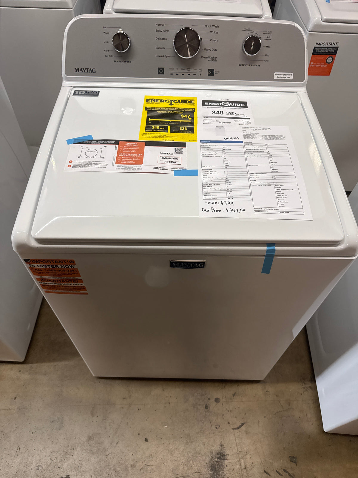 Maytag 4.5cu.ft Top Load Washer Model#MVW4505MW2 Serial#CF1500508 (HD904)