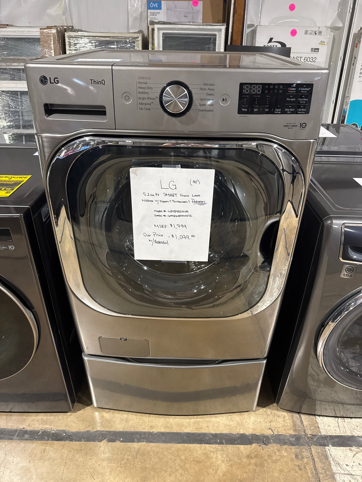 LG 5.2cu.ft Front Load Washer Model#WM8970HVA Serial#604KWAT0U672 (90)