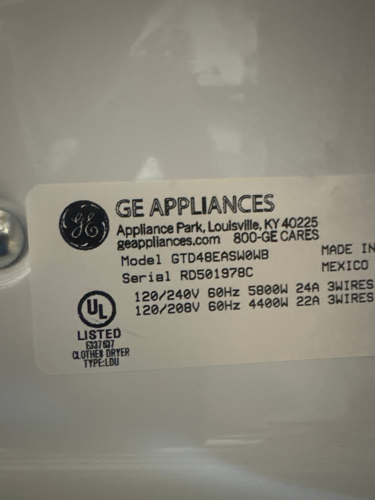 GE 7.2cu.ft Electric Dryer Model#GTD48EASWOWB Serial#RD501978C (HD915)