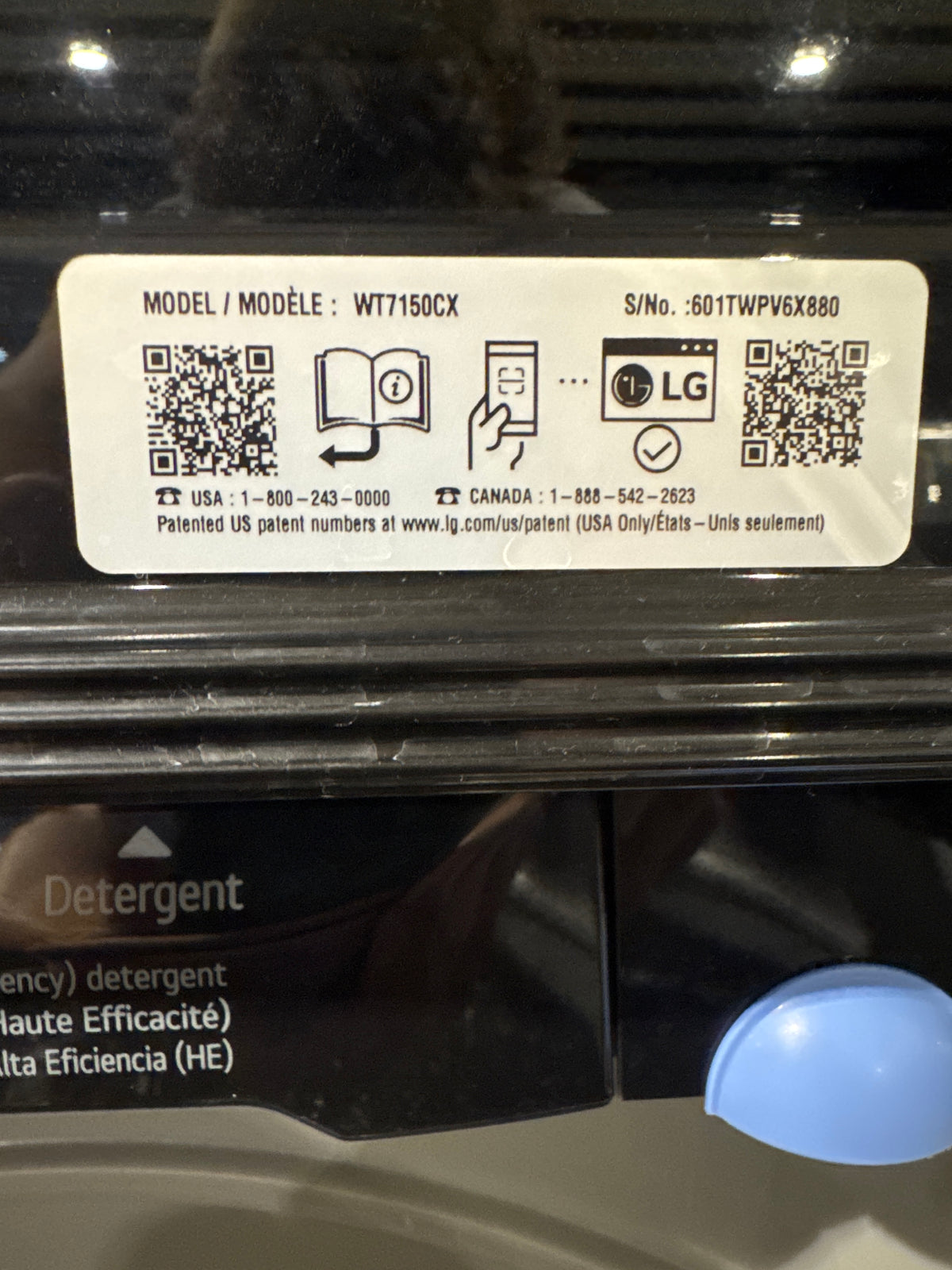 LG 5.0cu.ft Top Load Washer Model#WT7150CX Serial#601TWPV6X880 (P14)
