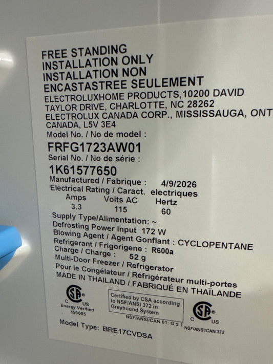 Frigidaire 32in French Door Refrigerator Model#FRFG1723AW01 Serial#1K61577650 (25)