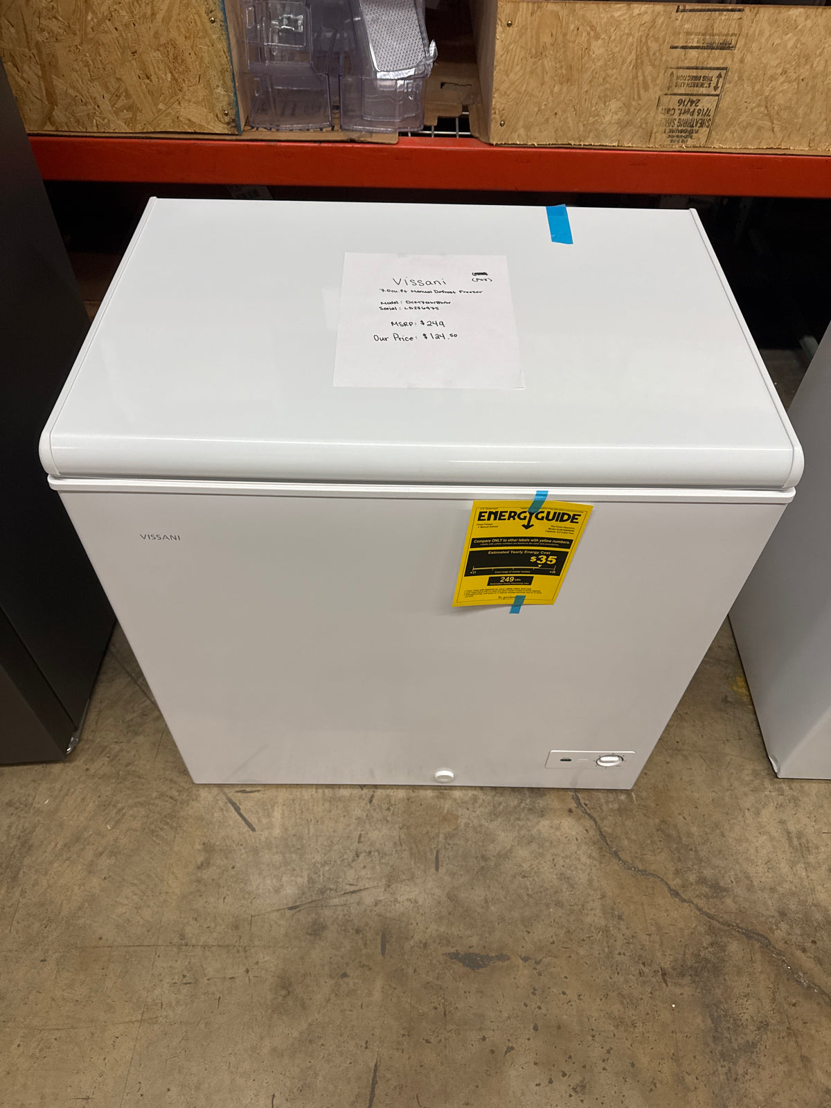 Vissani 7.0cu.ft Manual Defrost Chest Freezer Model#DCM7QWBWW Serial#LD236975(P03)