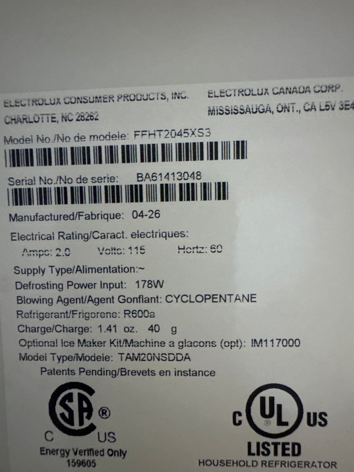 LG 30in Top Freezer Refrigerator Model#FFHT2045XS Serial#BA61413048 (13)