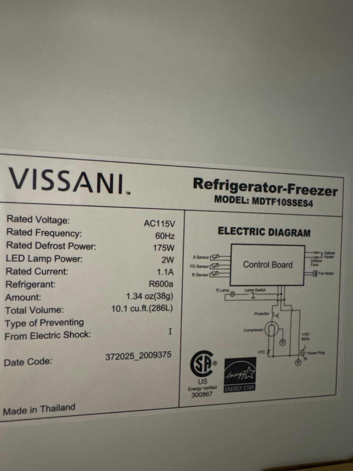 Vissani 22in Top Freezer Refrigerator Model#MDTF10SSES4 (16)