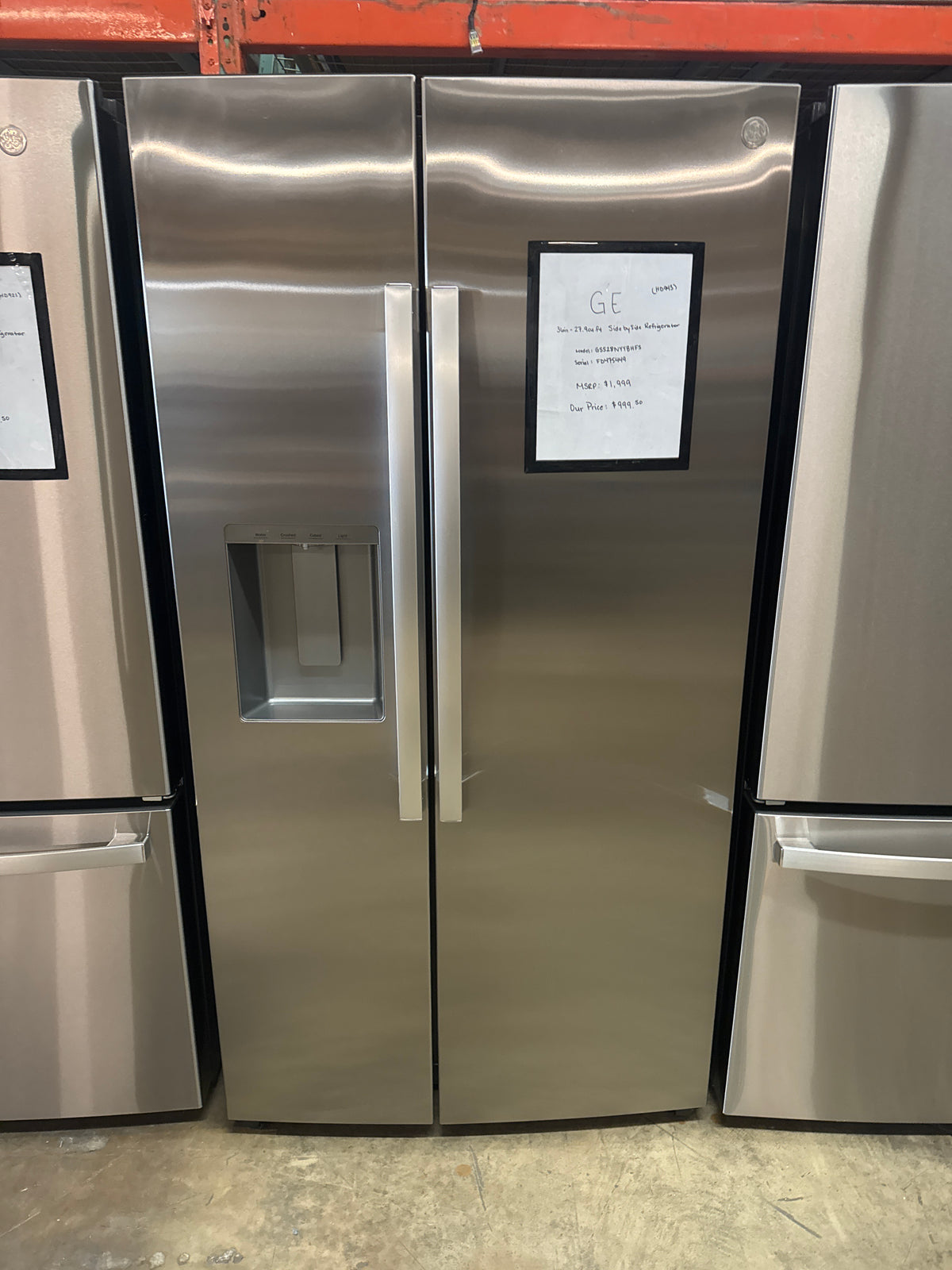 GE 36in Side by Side Refrigerator Model#GSS28NYYBHFS Serial#FD475449 (HD943)