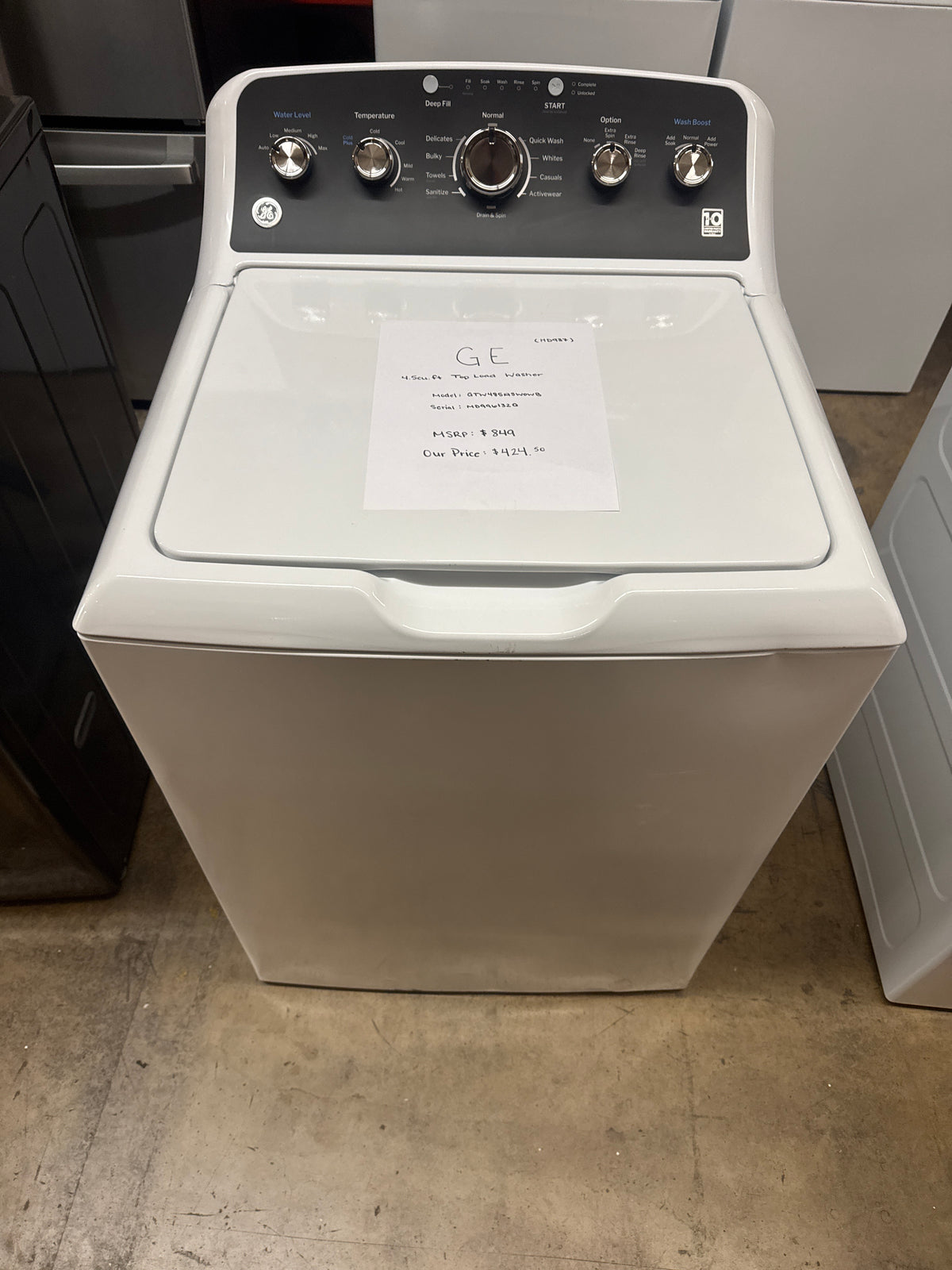 GE 4.5cu.ft Top Load Washer Model#GTW485ASWOWB Serial#MD996132G (HD937)