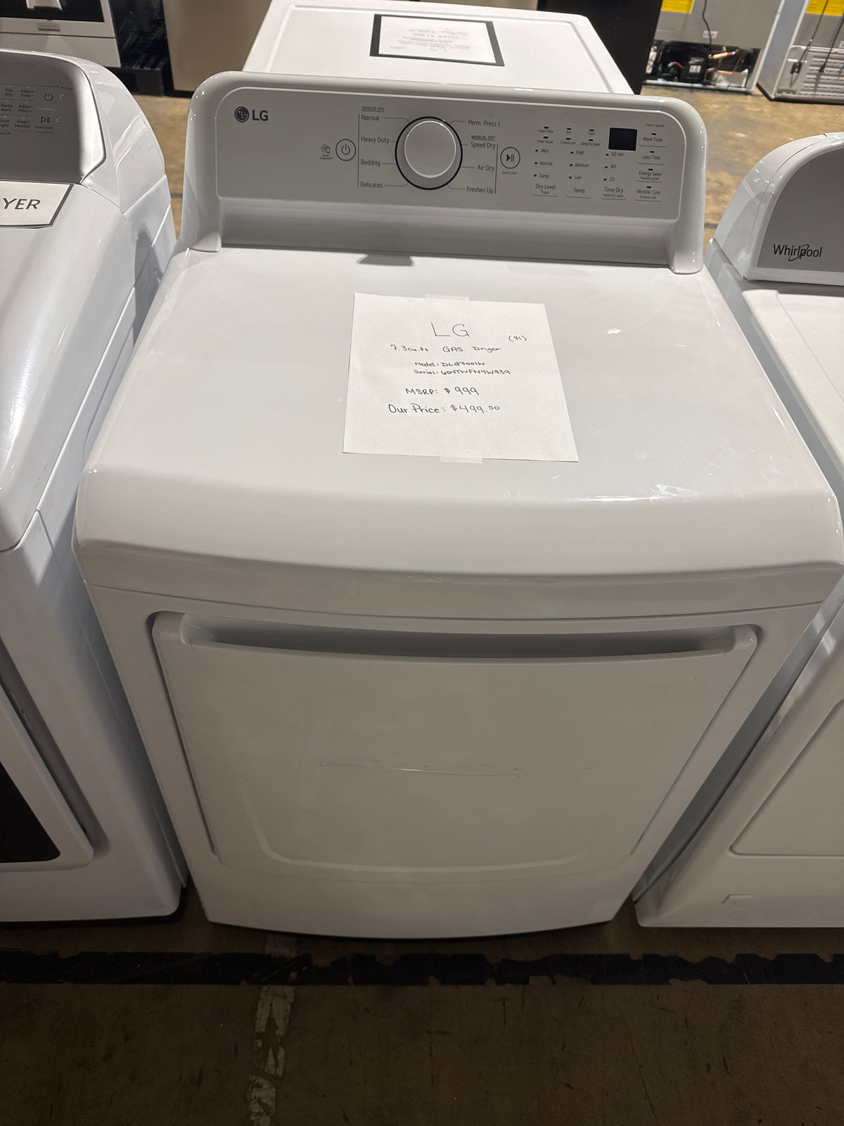 LG 7.3cu.ft GAS Dryer Model#DLG7001W Serial#604TWFN4W939 (71)