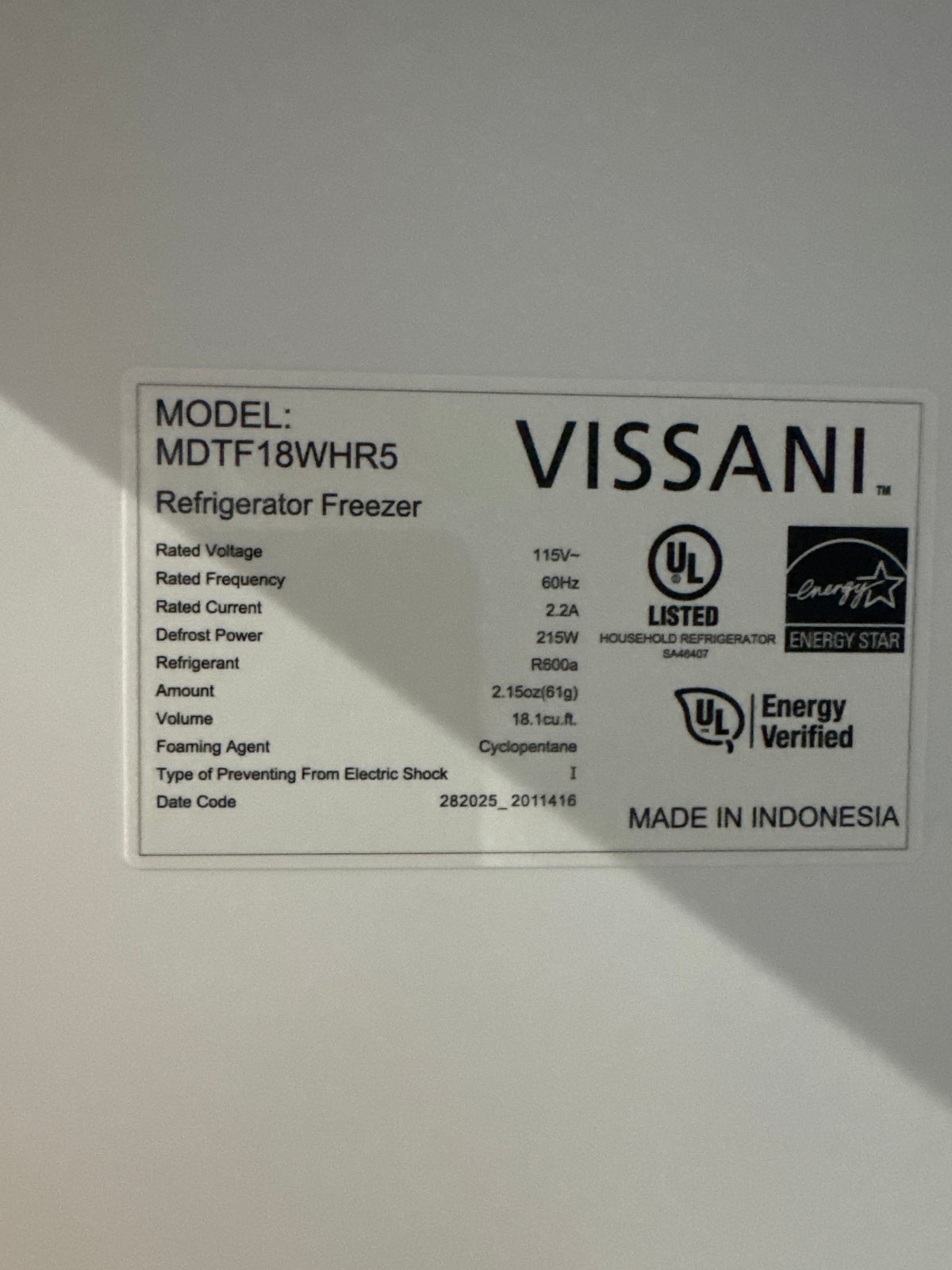 Vissani 30in Top Freezer Refrigerator Model#MDTF18WHR5 (21)