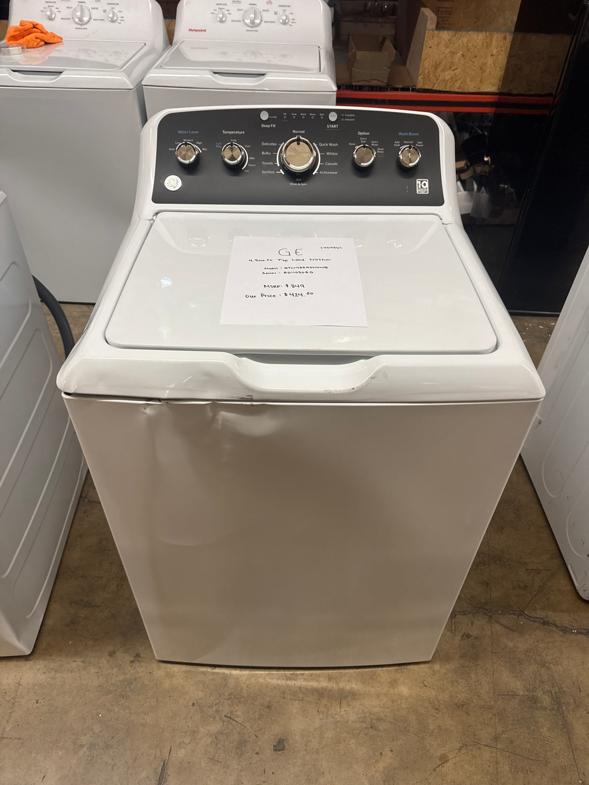 GE 4.5cu.ft Top Load Washer Model#GTW485ASW0WB Serial#RD110305G (HD936)