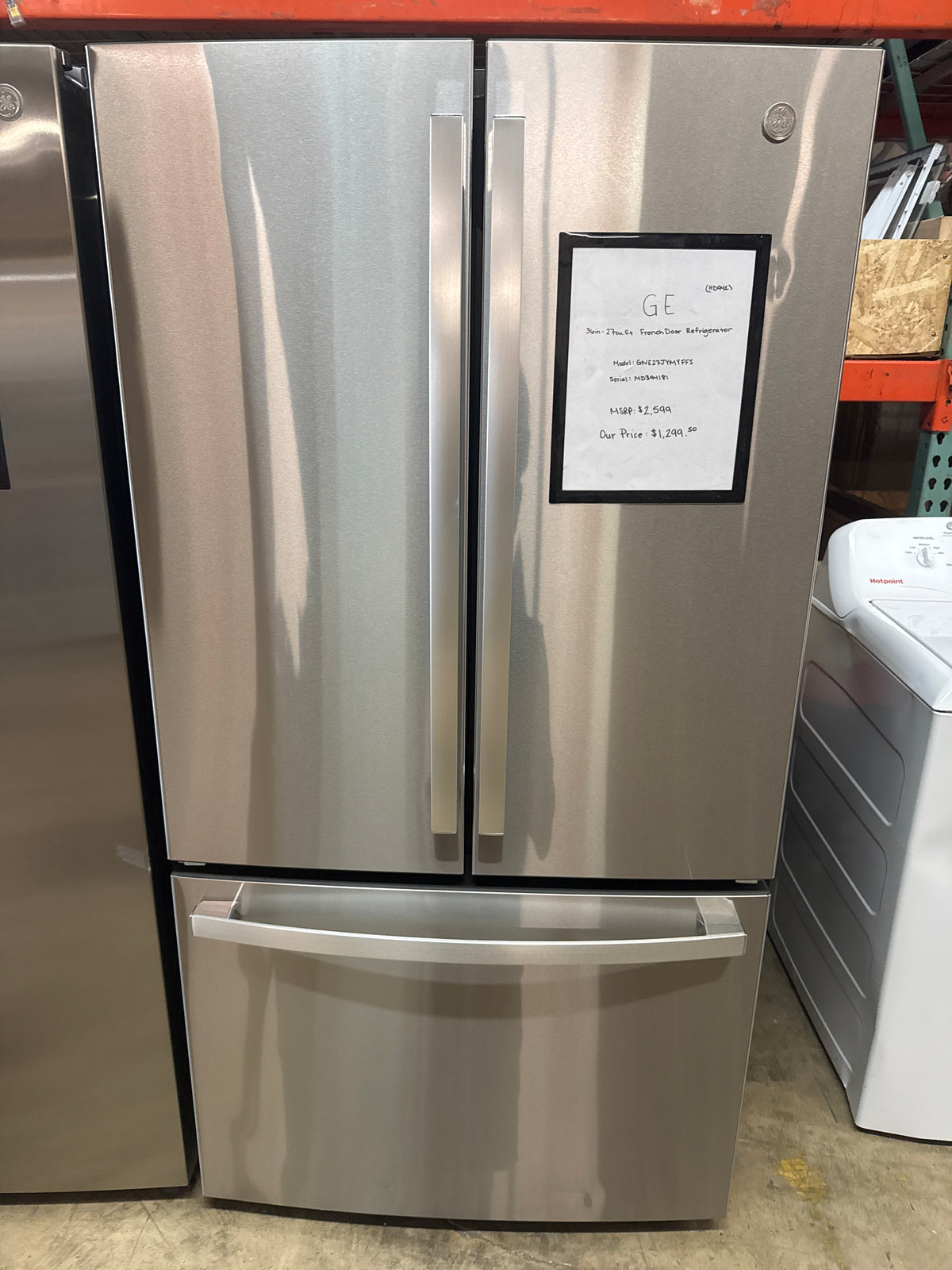 GE 36in French Door Refrigerator Model#GNE27JYMYFFS Serial#MD394181 (HD942)