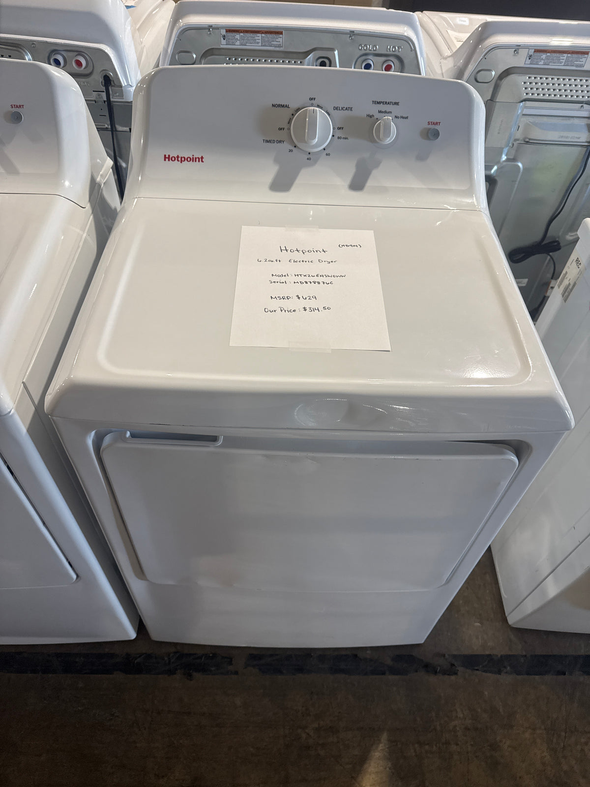 Hotpoint 6.2cu.ft Electric Dryer Model#HTX26EASW0WW Serial#MD878876C (HD914)