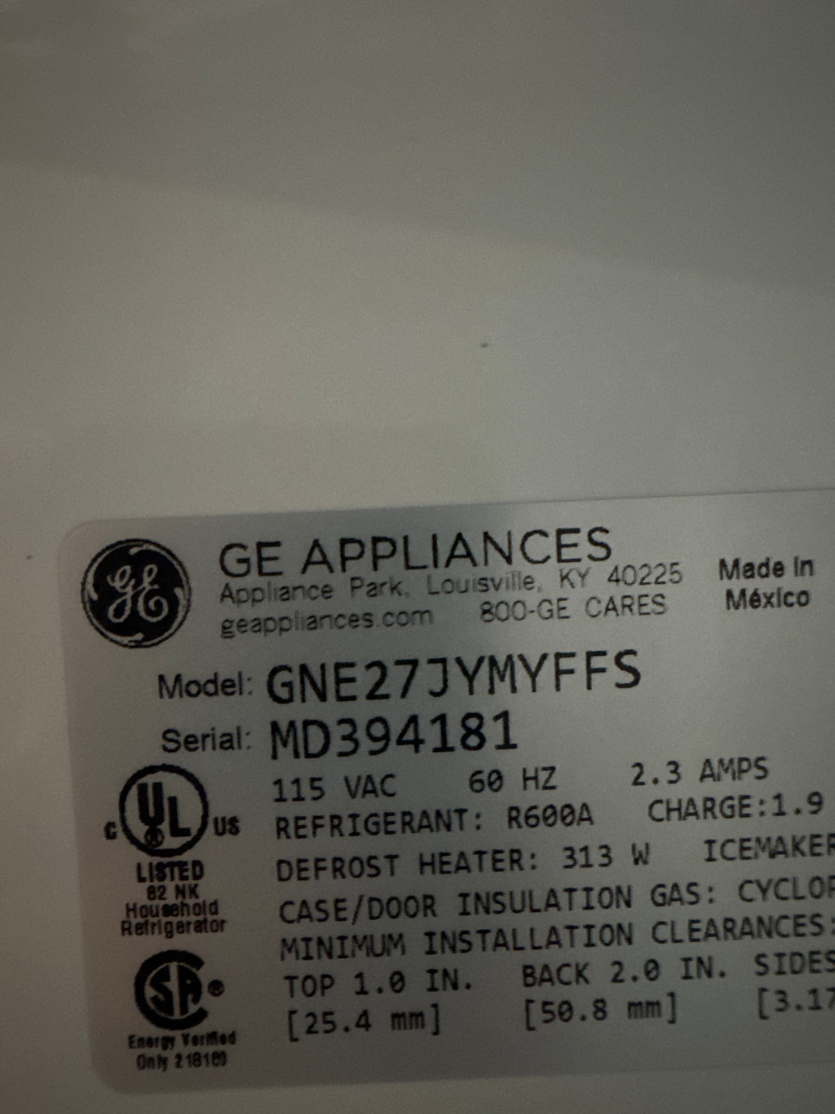 GE 36in French Door Refrigerator Model#GNE27JYMYFFS Serial#MD394181 (HD942)