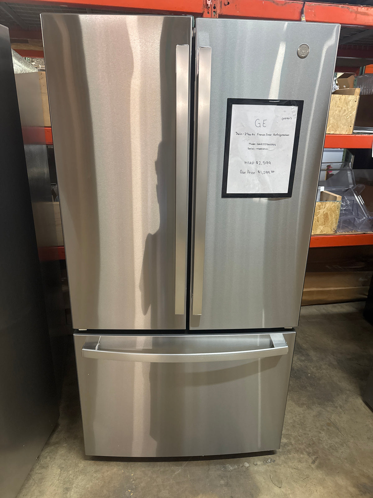 GE 36in French Door Refrigerator Model#GNE27JYMYFFS Serial#MD378121 (HD921)