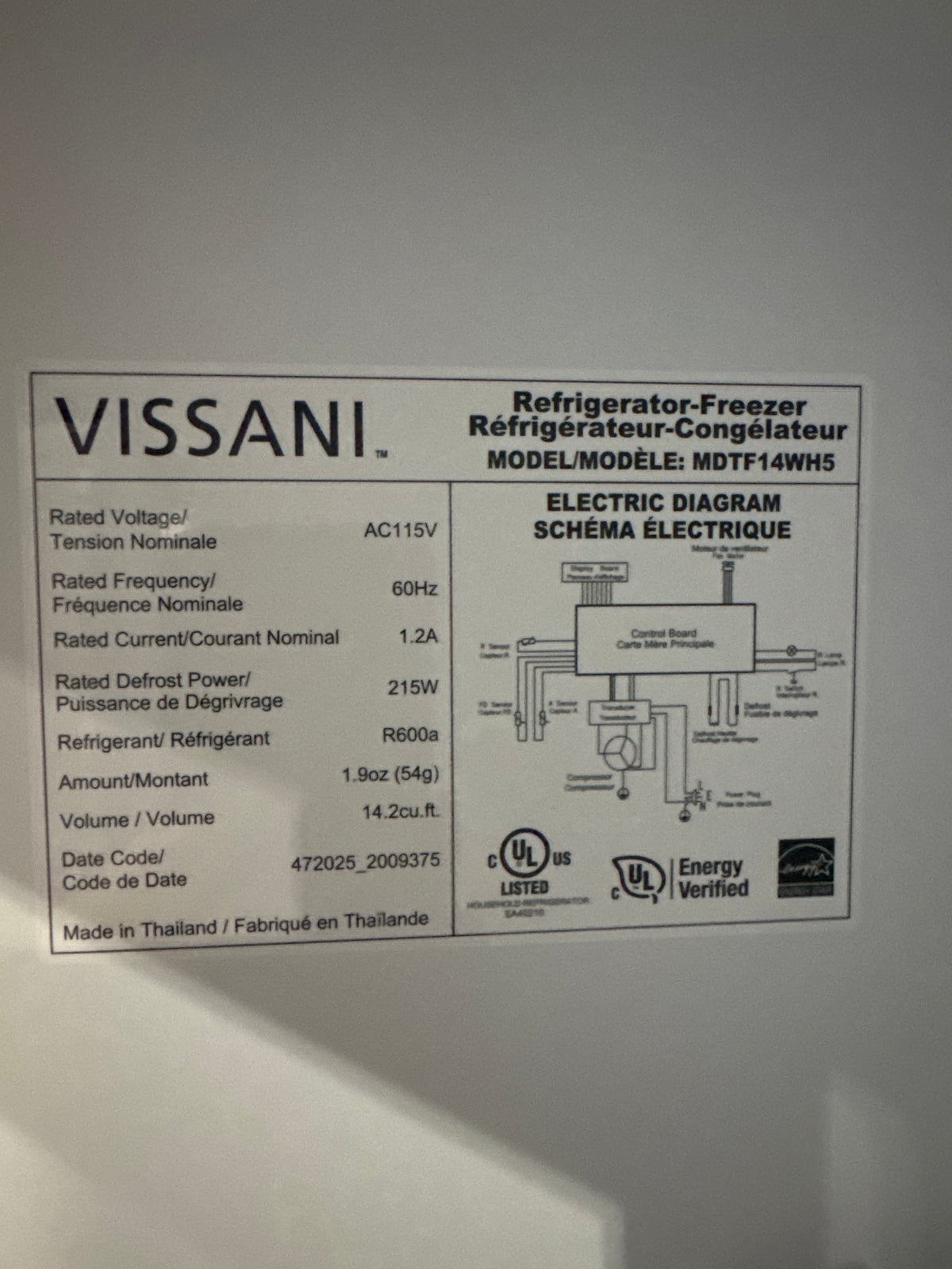 Vissani 28in Top Freezer Refrigerator Model#MDTF14WH5 (19)