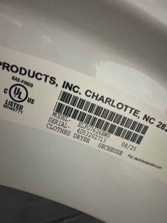 Electrolux 8.0cu.ft GAS Dryer Model#ELFG7626BWO Serial#4D53202713 (77)