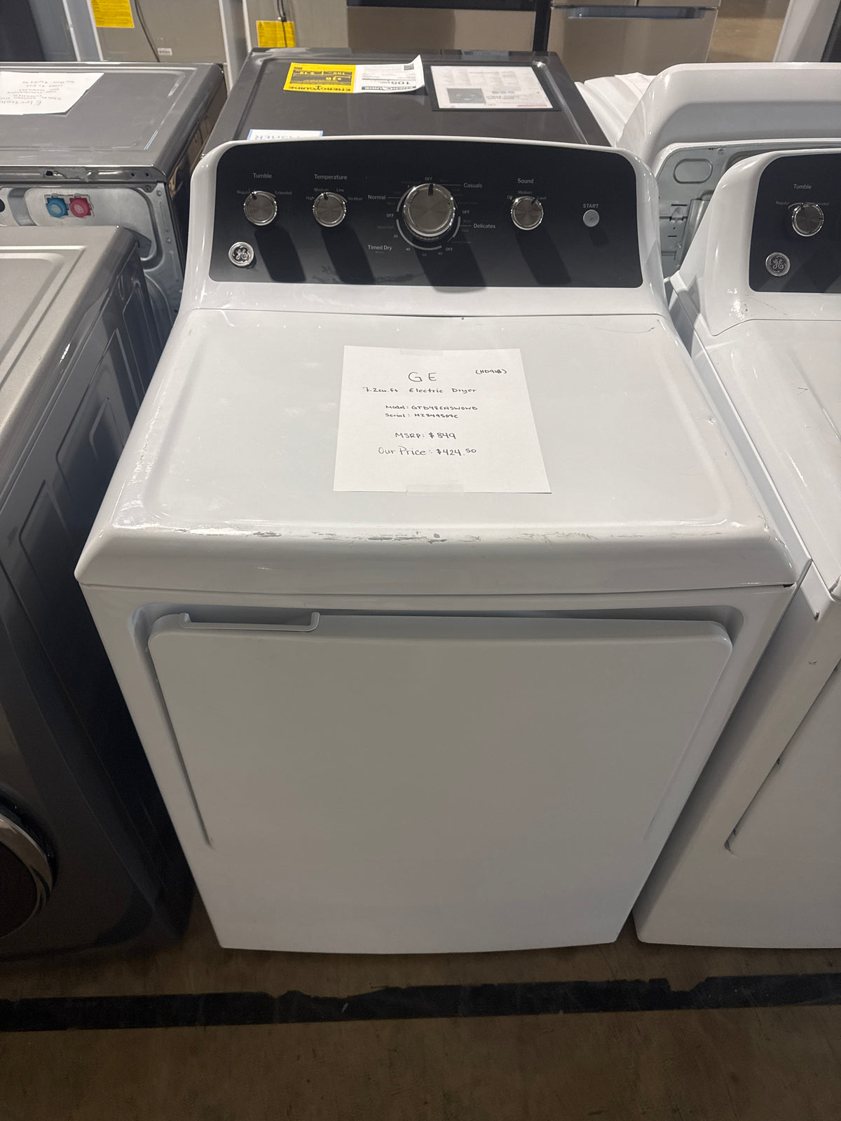 GE 7.2cu.ft Electric Dryer Model#GTD48EASWOWB Serial#HZ849507C (HD916)
