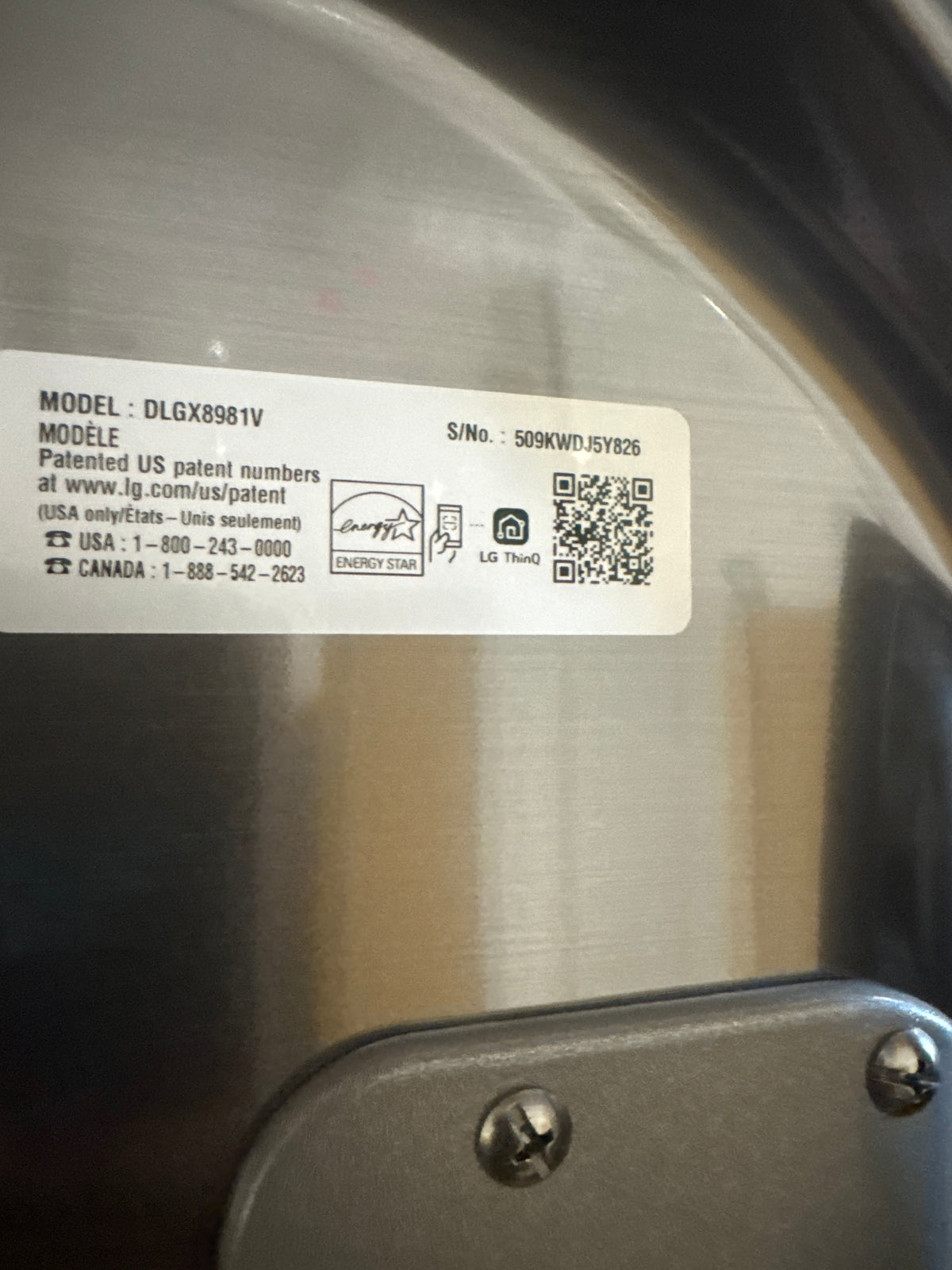LG 9.0cu.ft GAS Dryer Model#DLGX8981V Serial#509KWDJ5Y826 (66)