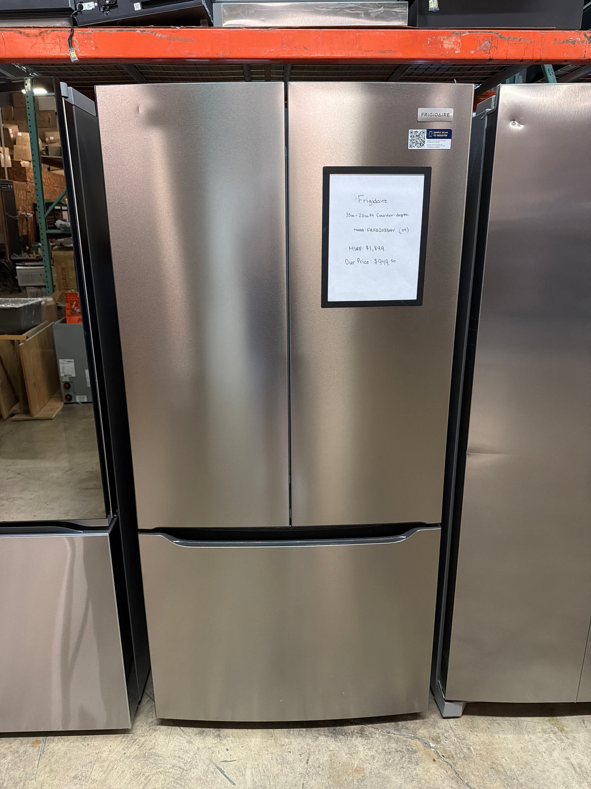 Frigidaire 33” Counter Depth Refrigerator Model #FRFG2033AV Serial #8A60400712 (04)