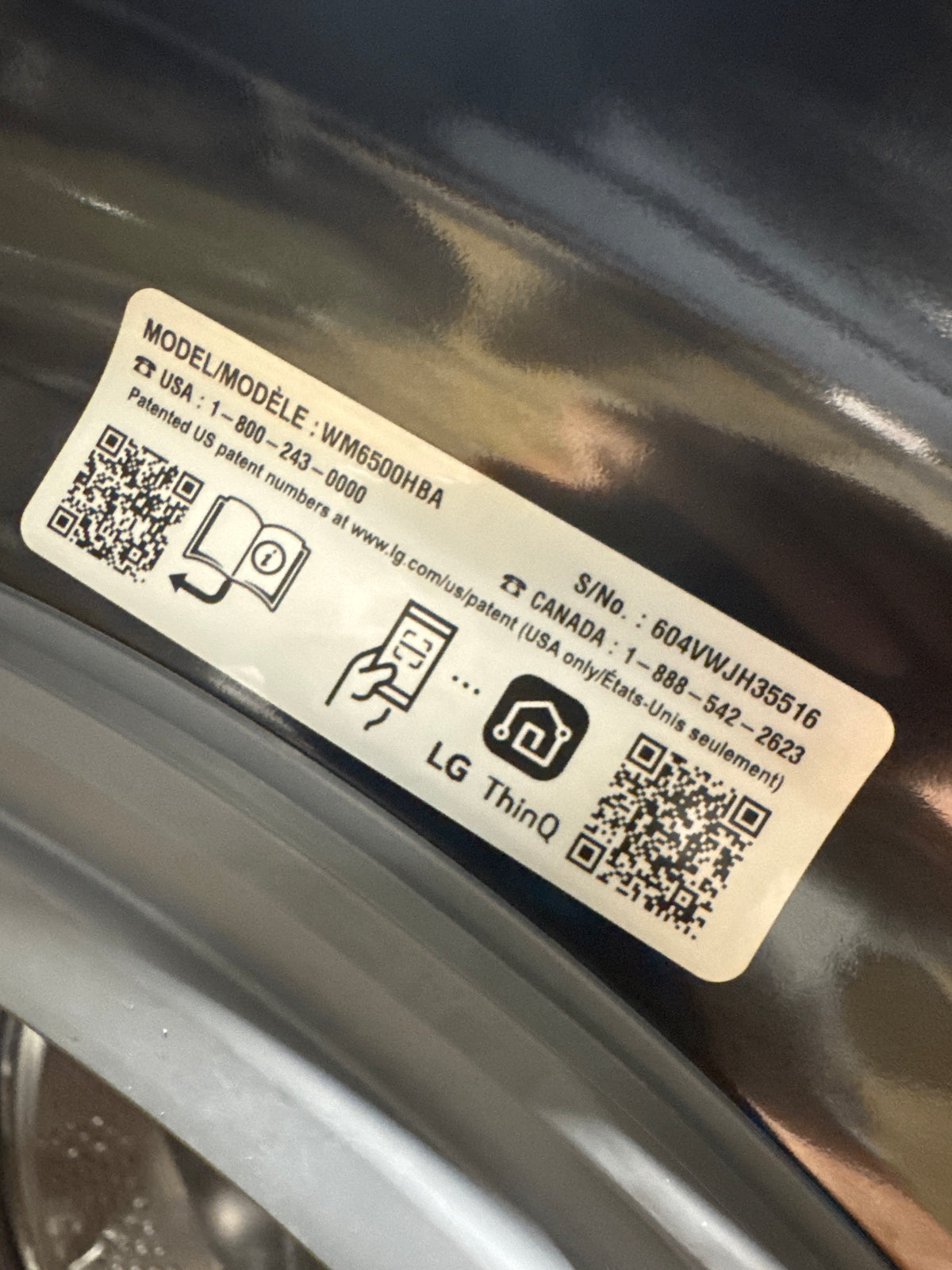 LG 5.0cu.ft Front Load Washer Model#WM6500HBA Serial#604VWJH35516 (88)