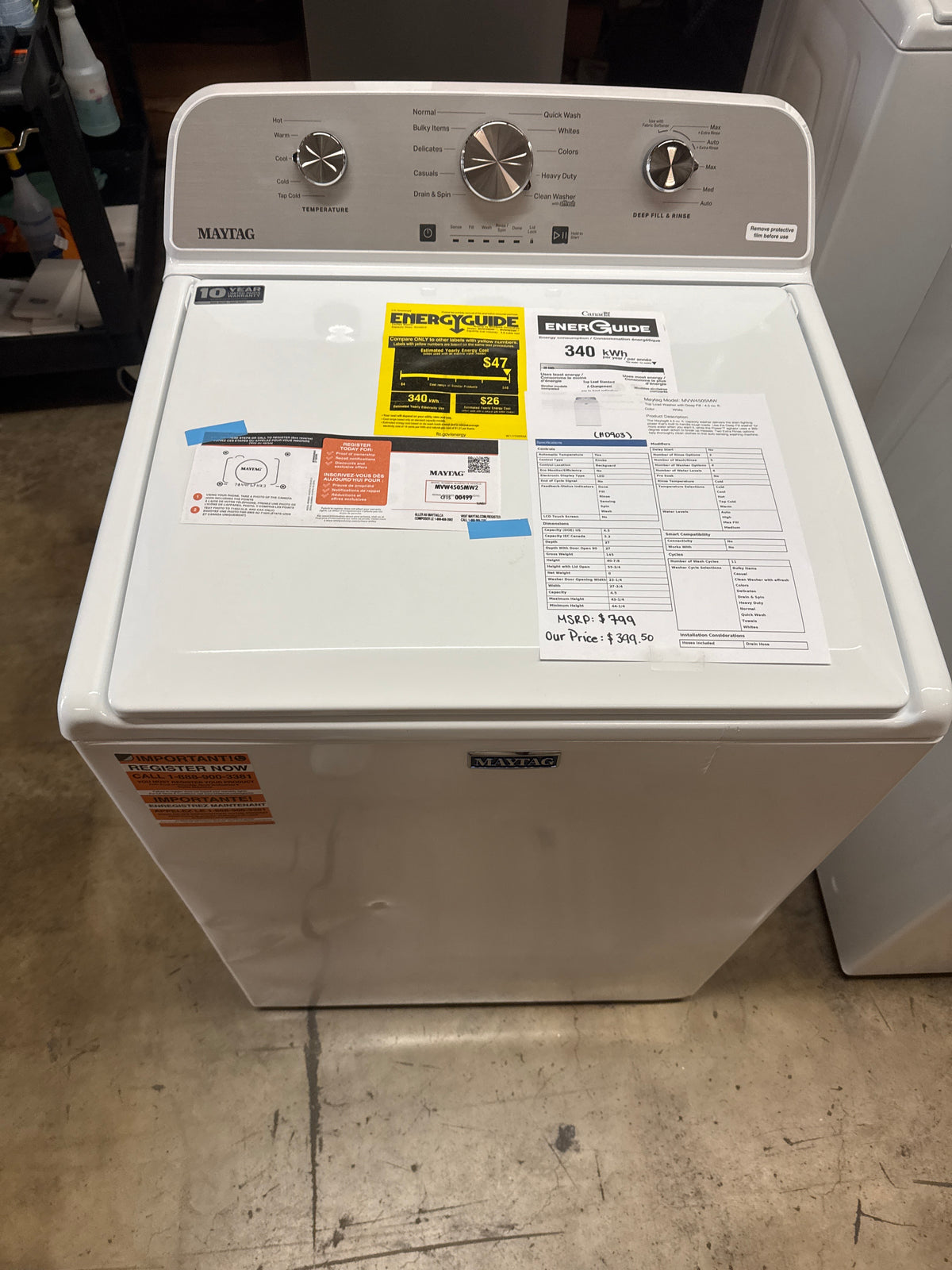 Maytag 4.5cu.ft Top Load Washer Model#MVW4505MW Serial#CF1500499 (HD903)