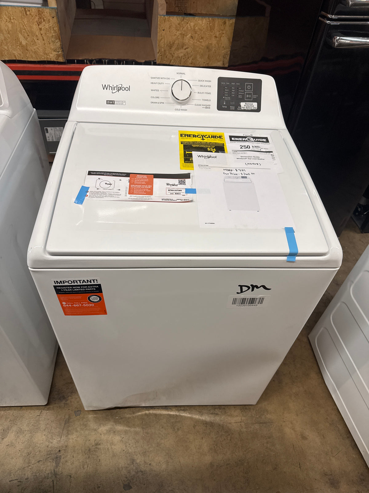 Whirlpool 4.2-4.3cu.ft Top Load Washer Model#WTW4107SW0 Serial#CF3202651 (HD908)
