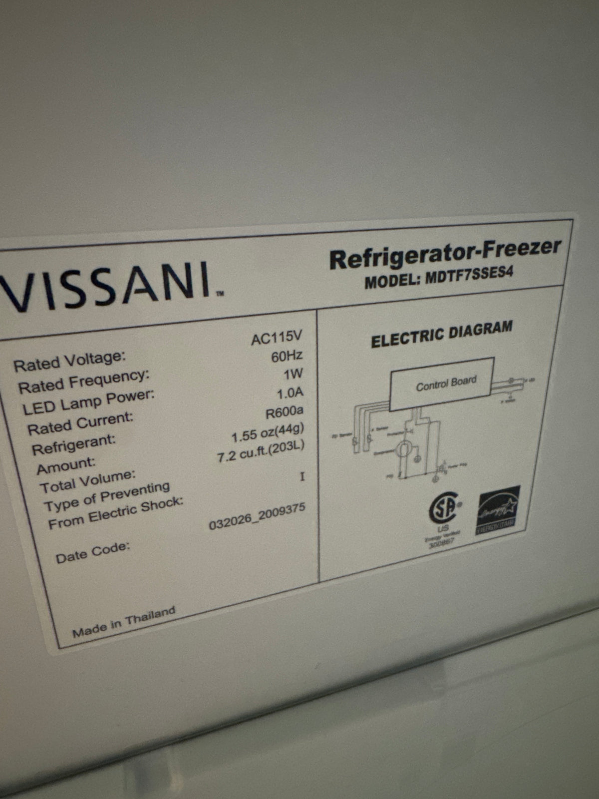 Vissani 22in Top Freezer Refrigerator Model#MDTF7SSES4 (18)