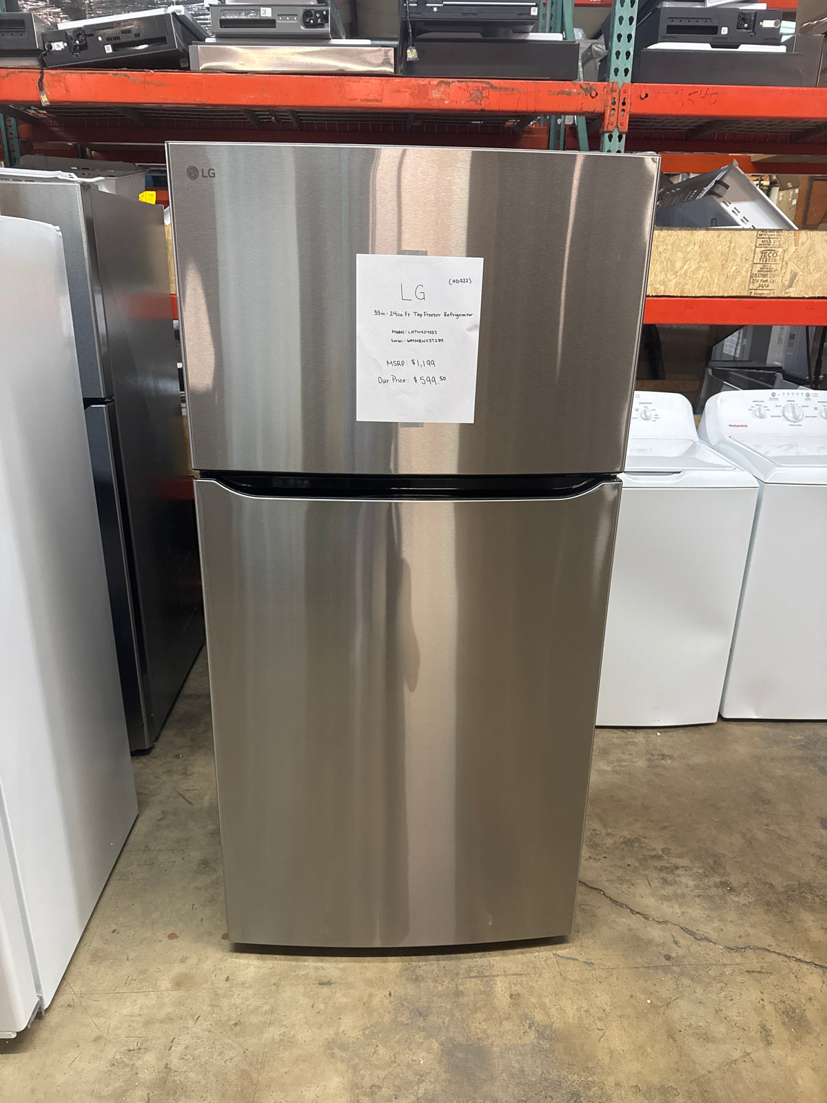 LG 33in Top Freezer Refrigerator Model#LHTNS2403S Serial#604MRWV3T289 (HD922)
