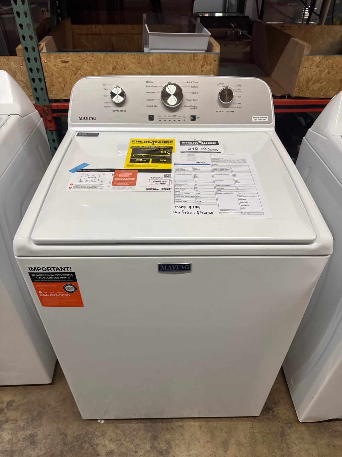 Maytag 4.5cu.ft Top Load Washer Model#MVW4505MW3 Serial#CF3208600 (HD905)