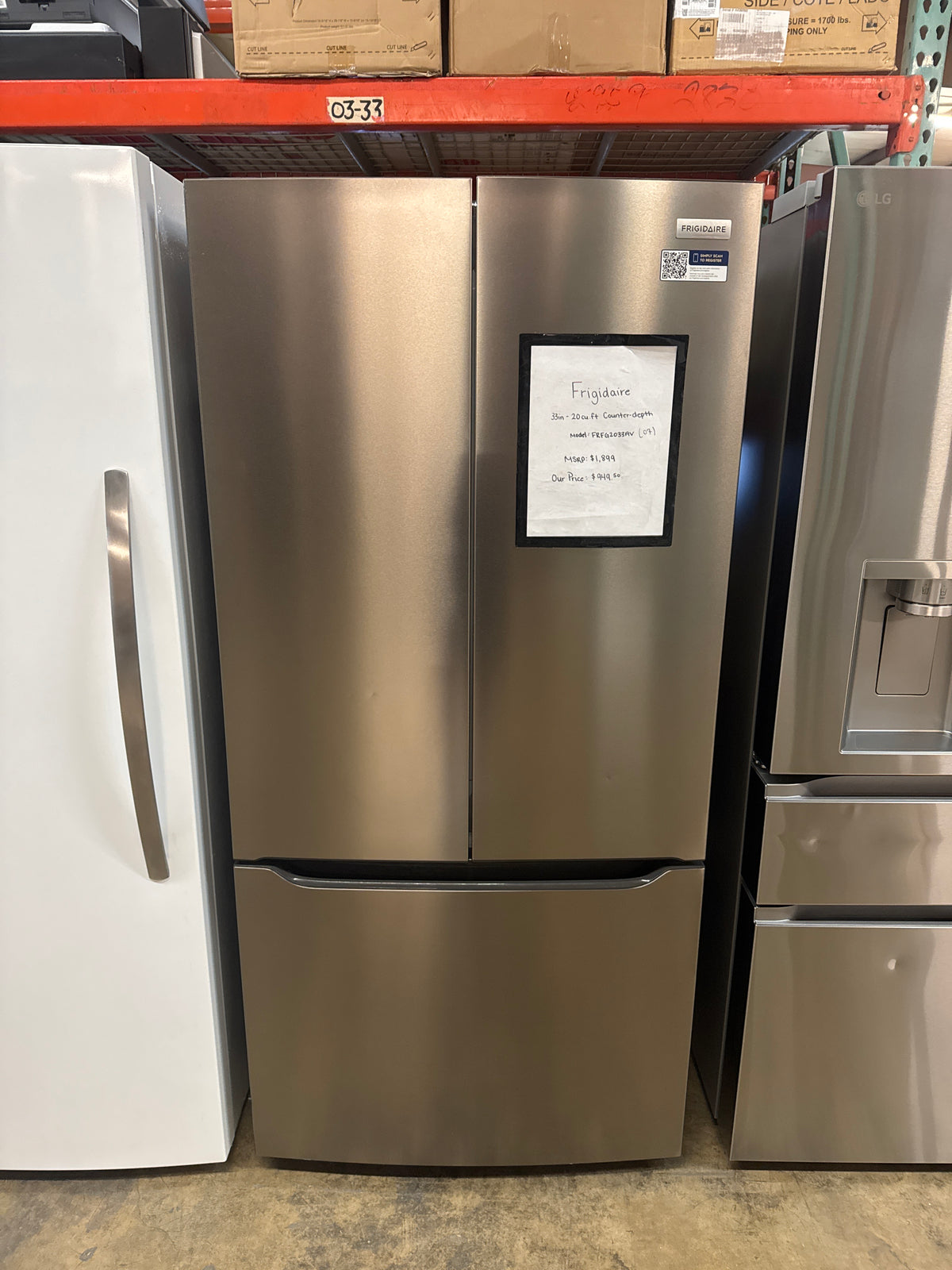 Frigidaire 33in French Door Refrigerator Model#FRFG2033AV Serial#8A60400754 (07)