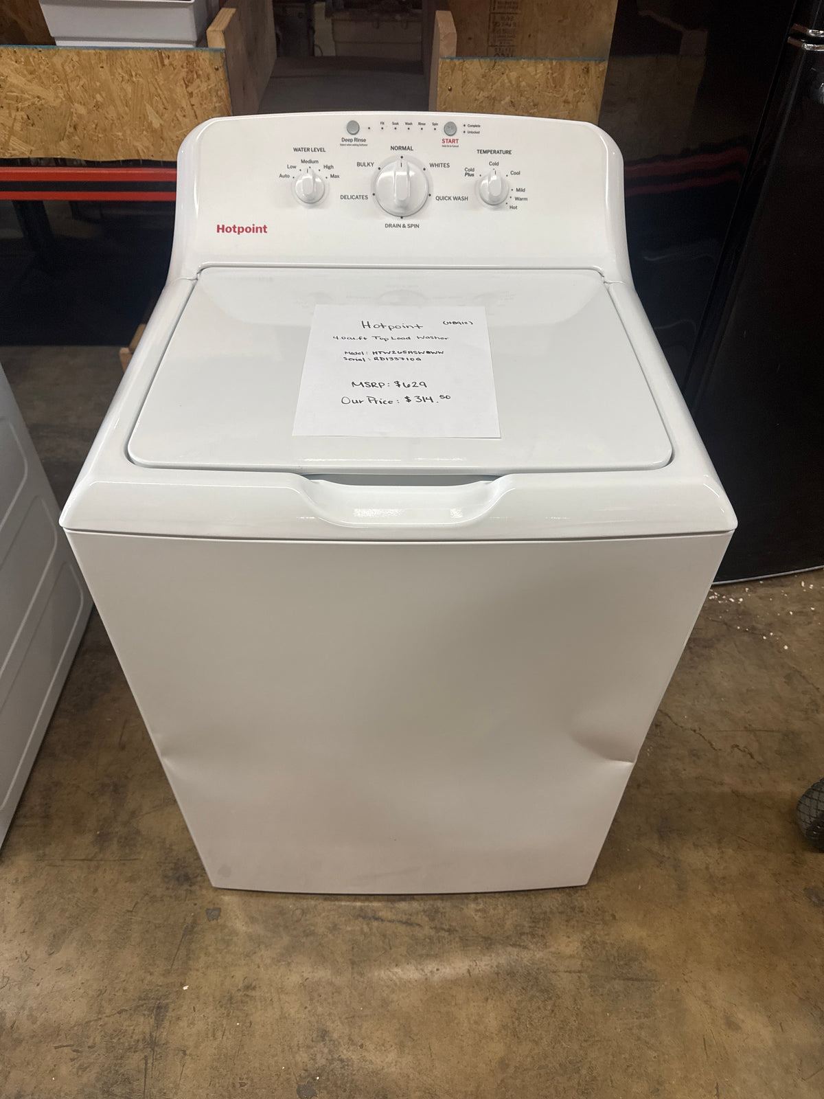 Hotpoint 4.0cu.ft Top Load Washer Model#HTW265ASW0WW Serial#RD133710G (HD912)