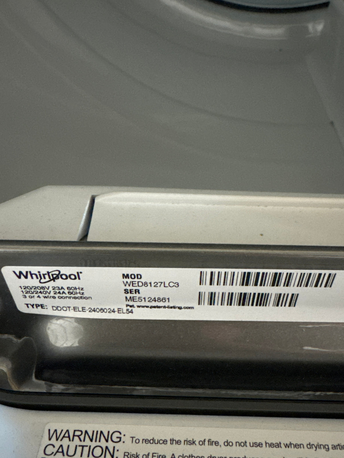 Whirlpool 7.4cu.ft ELECTRIC Dryer Model#WED8127LC Serial#ME5124861 (68)