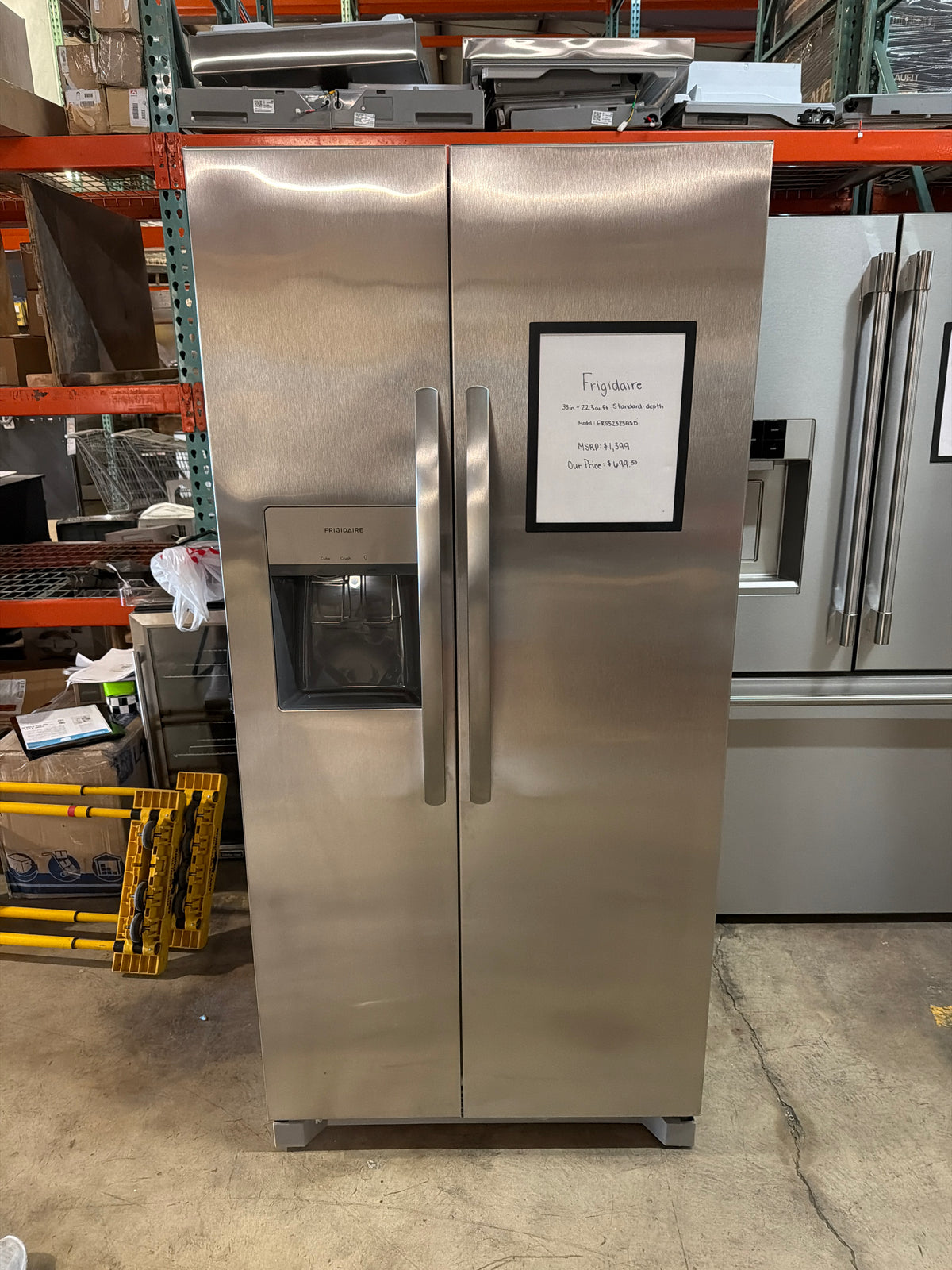 Frigidaire 33” Standard Depth Refrigerator Model #FRSS2323ASD Serial #4A60500425 (01)