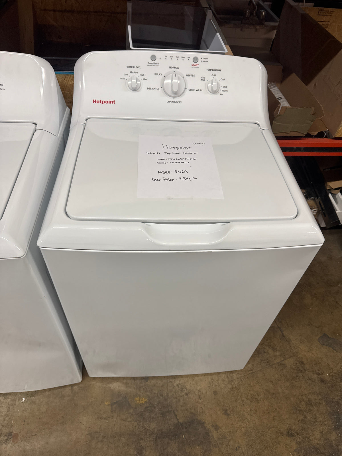 Hotpoint 4.5cu.ft Top Load Washer Model#HTW265ASW0WW Serial#LD209190G (HD940)