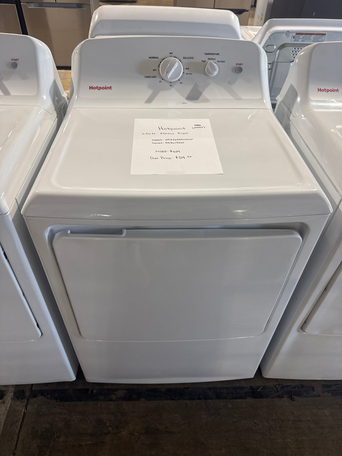 Hotpoint 6.2cu.ft Electric Dryer Model#HTX26EASW0WW Serial#DD861882C (HD913)