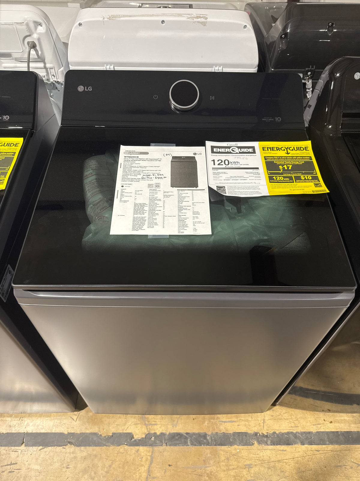 LG 5.5cu.ft Top Load Washer Model#WT8600CB Serial#604TWGG5L439 (84)