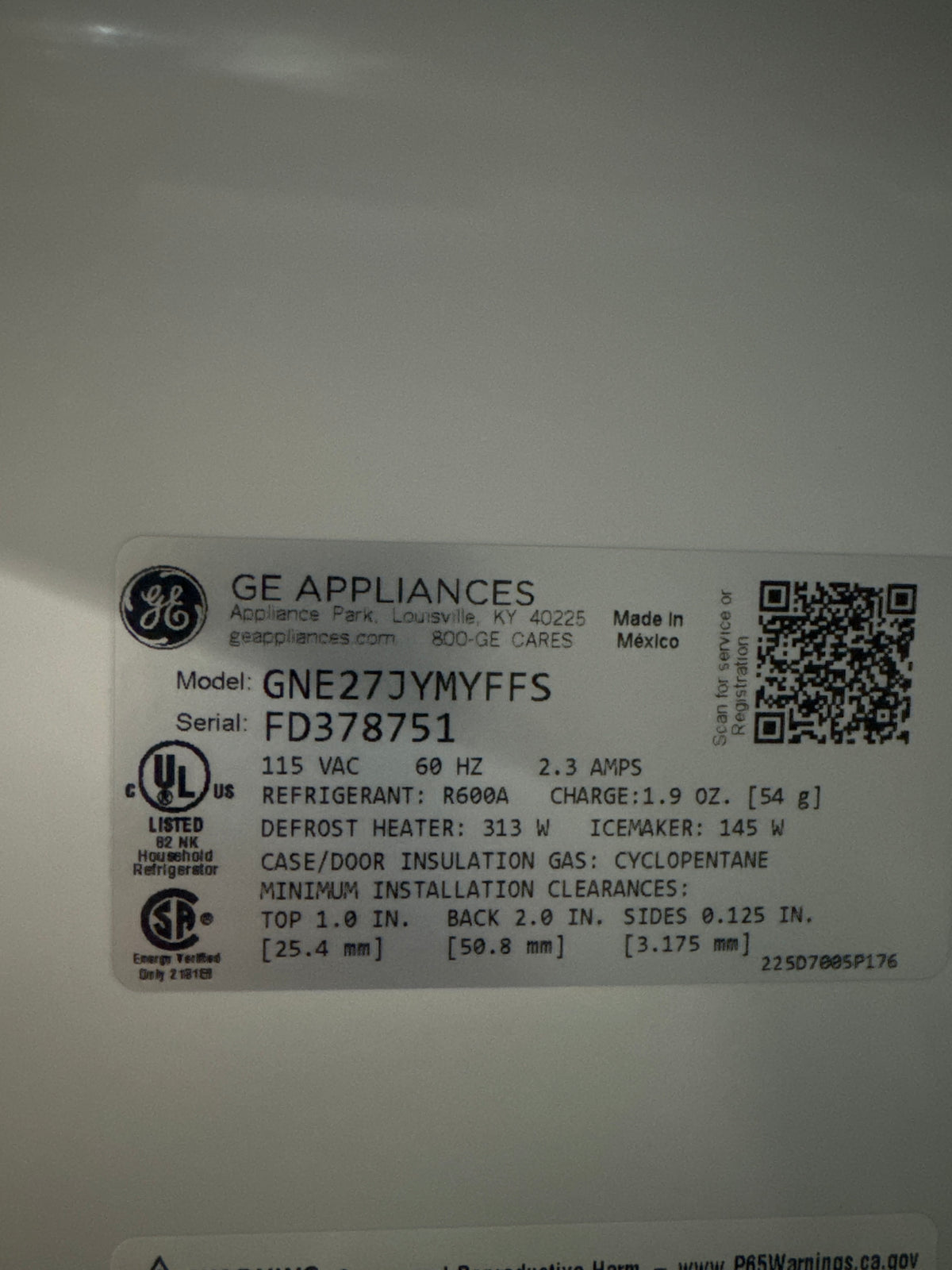 GE 36in French Door Refrigerator Model#GNE27JYMYFFS Serial#FD378751 (HD920)