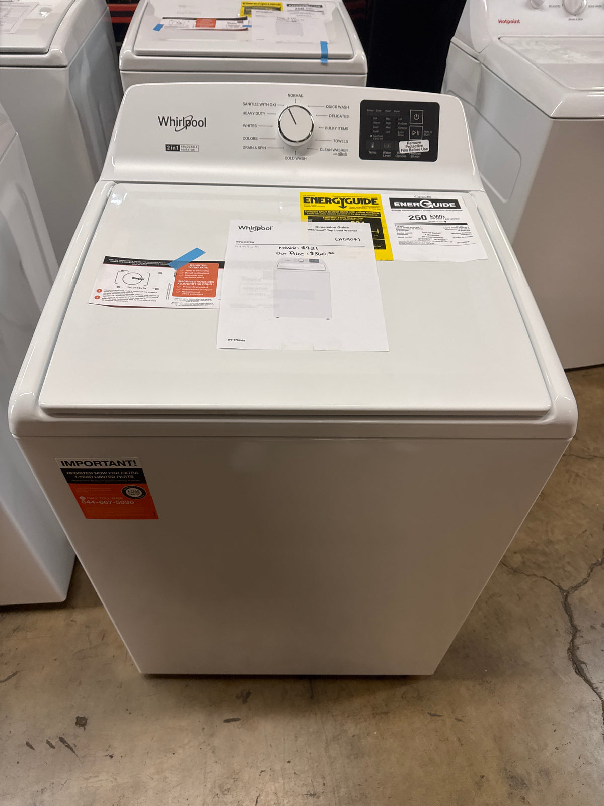 Whirlpool 4.2-4.3cu.ft Top Load Washer Model#WTW4107SW0 Serial#CF2703835 (HD907)