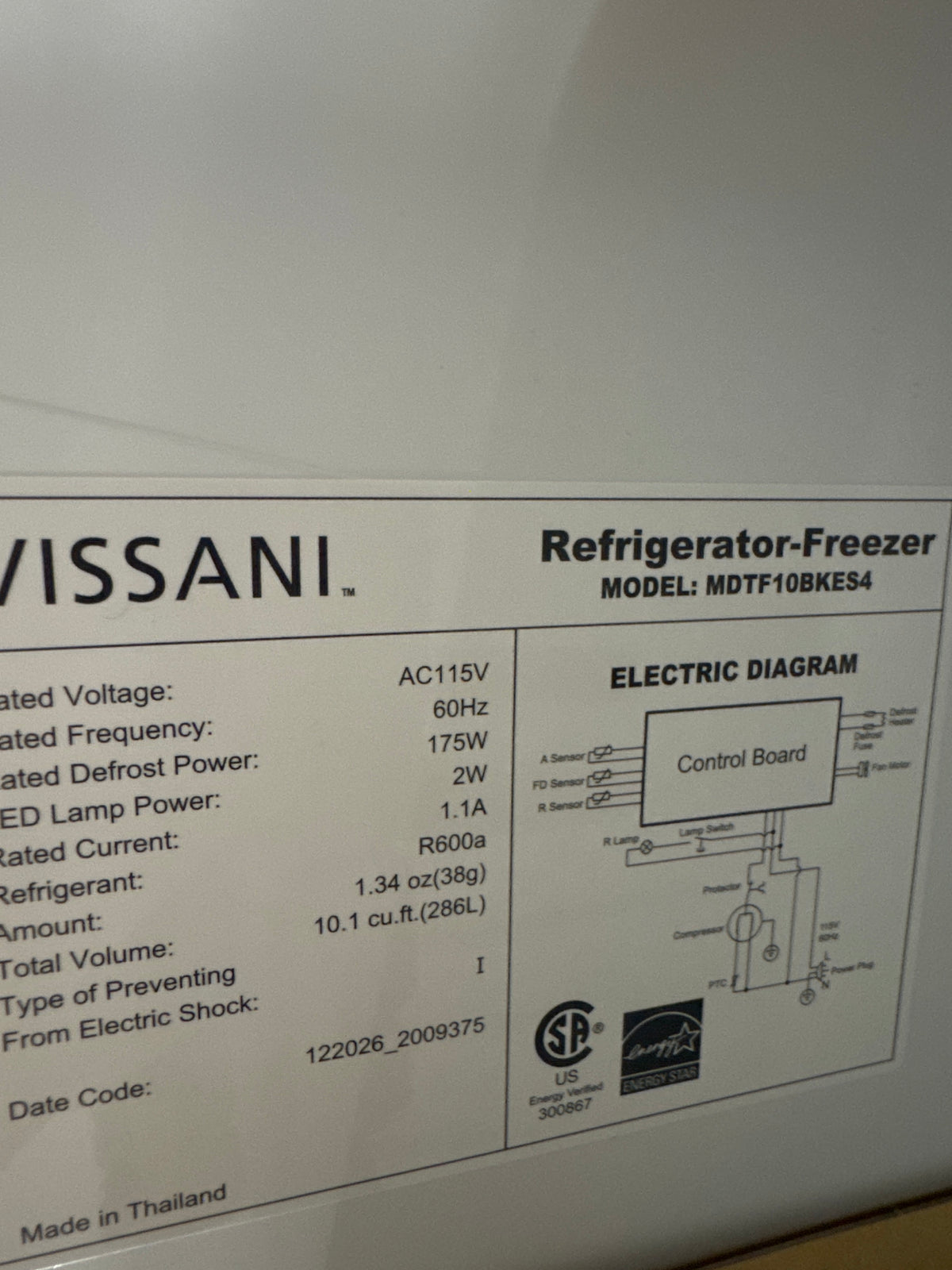Vissani 22in Top Freezer Refrigerator Model#MDTF10BKES4 (15)