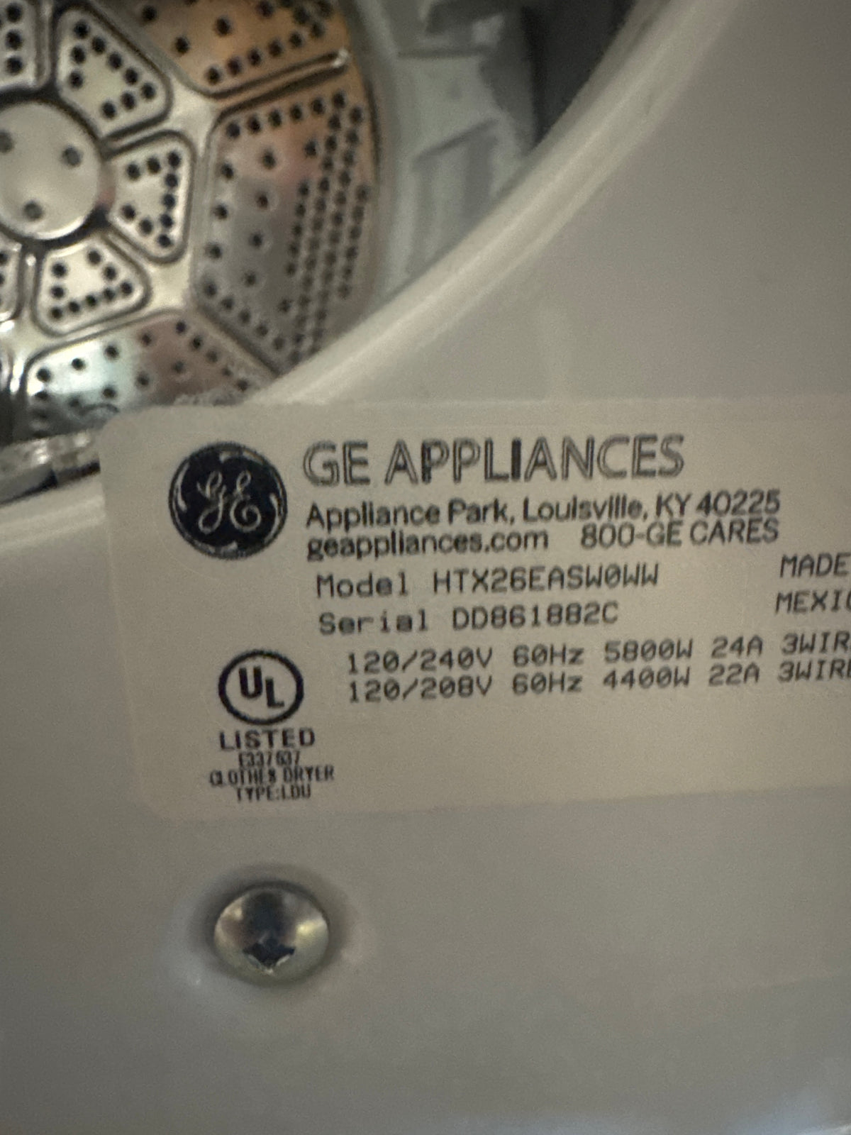 Hotpoint 6.2cu.ft Electric Dryer Model#HTX26EASW0WW Serial#DD861882C (HD913)